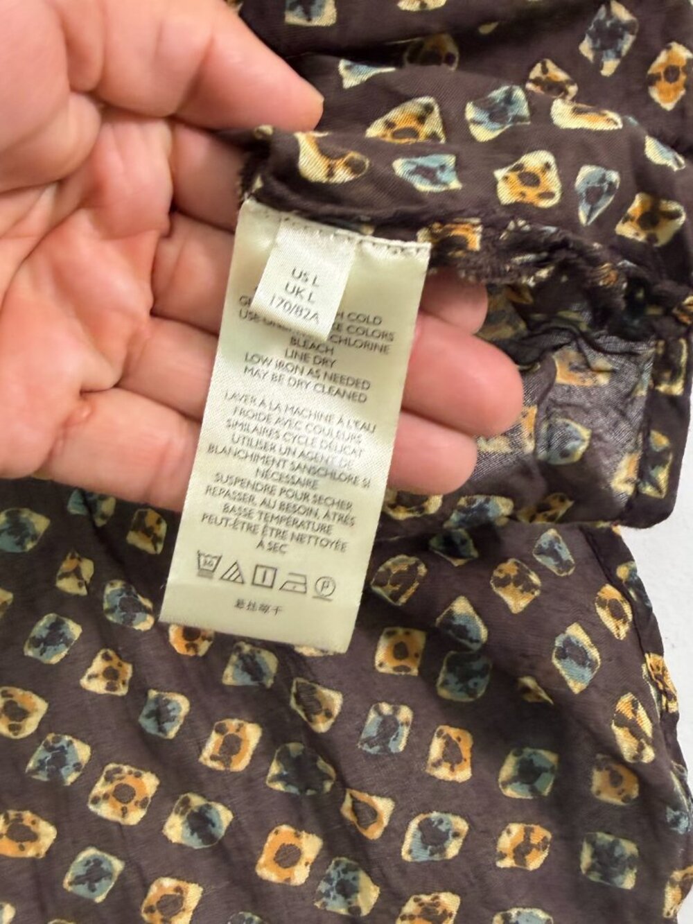 Anthropologie Brown Sheer Blouse Size Large Boho Print Button Front Flowy Top - Picture 4 of 10